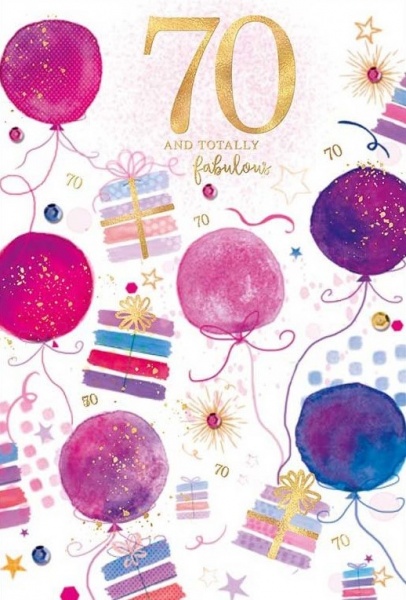 Balloons & Presents 70th Birthday Card