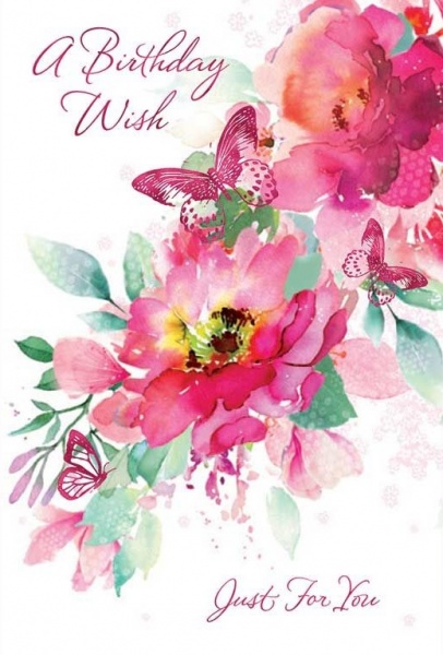 Pink Flowers Birthday Card