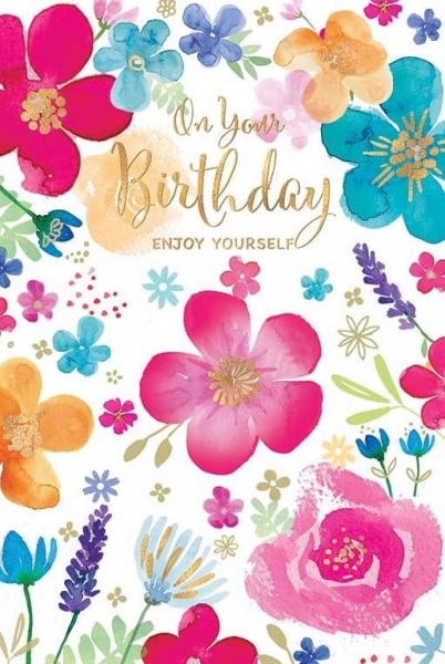 Watercolour Flowers Birthday Card