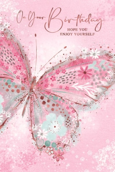 Pink Butterfly Birthday Card