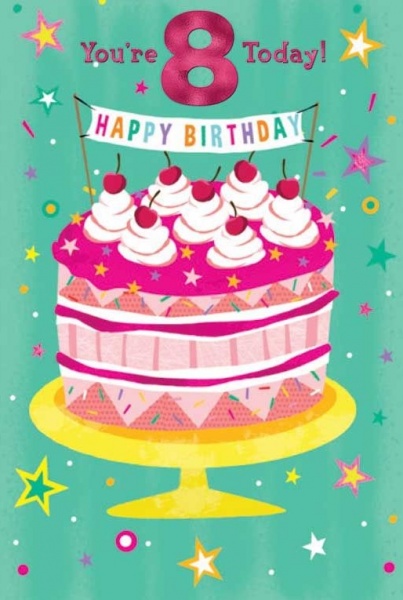 Birthday Cake 8th Birthday Card