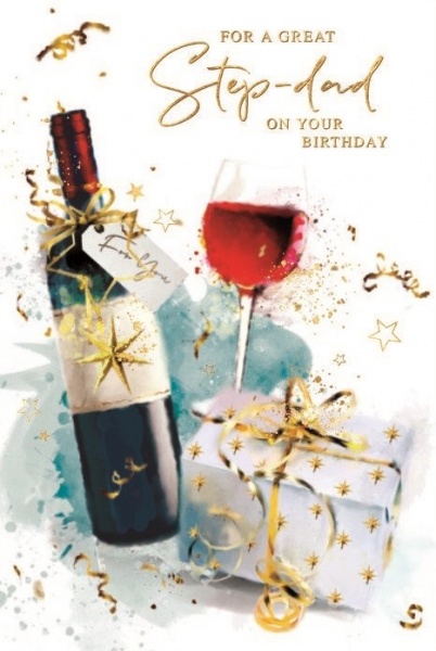 Red Wine Step-Dad Birthday Card