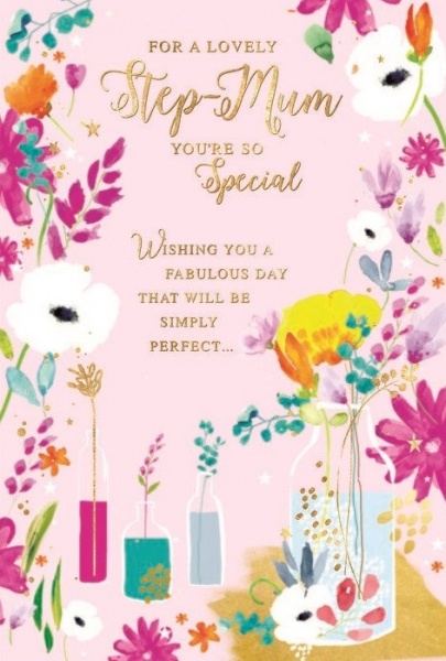 Flowers Step-Mum Birthday Card