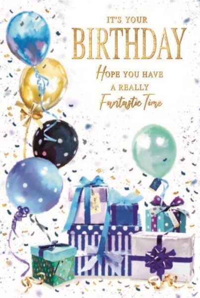 Blue Balloons & Gifts Birthday Card