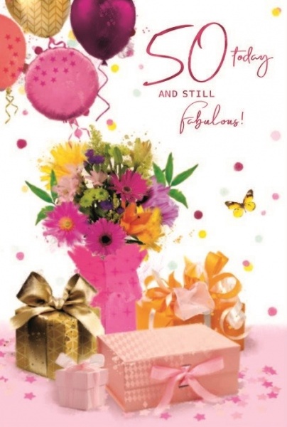 Flowers & Balloons 50th Birthday Card