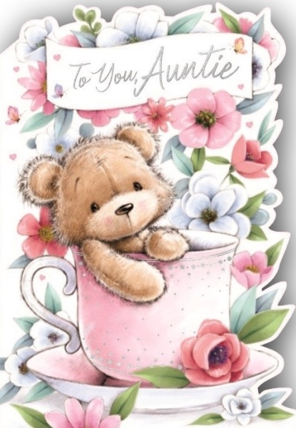 Teddy In A Teacup Auntie Birthday Card