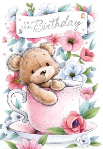 Teddy In A Teacup Birthday Card