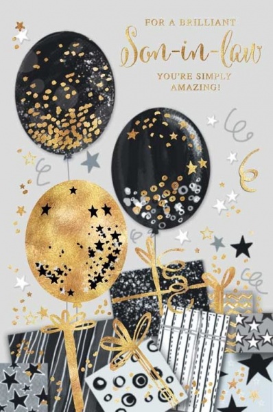 Black & Gold Balloons Son In Law Card