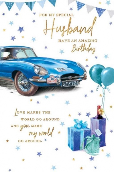 Blue Classic Car Husband Birthday Card