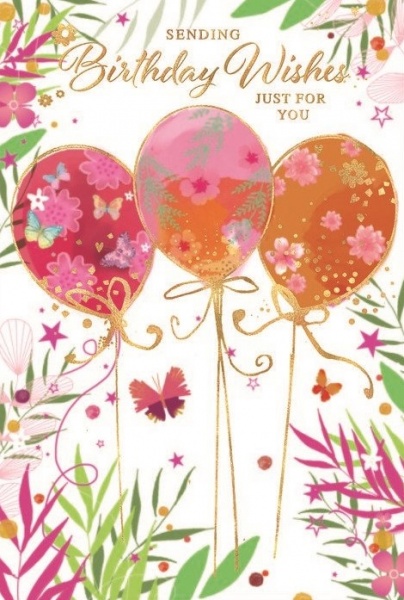 Pink & Orange Balloons Birthday Card
