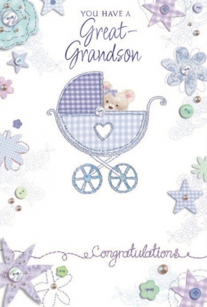 Pram New Baby Great-Grandson Card