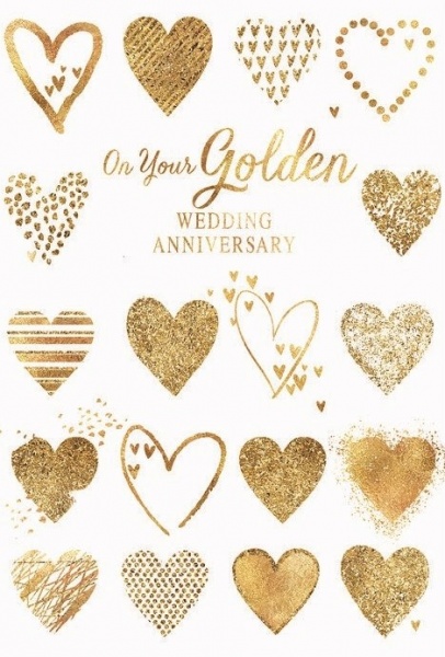 Gold Hearts Golden Anniversary Card