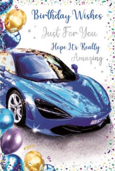 Blue Sports Car Birthday Card