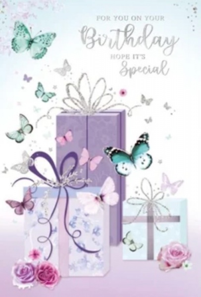 Butterflies & Presents Birthday Card