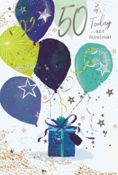 Stars & Balloons 50th Birthday Card