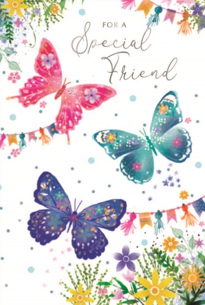 Flower Butterflies Friend Birthday Card