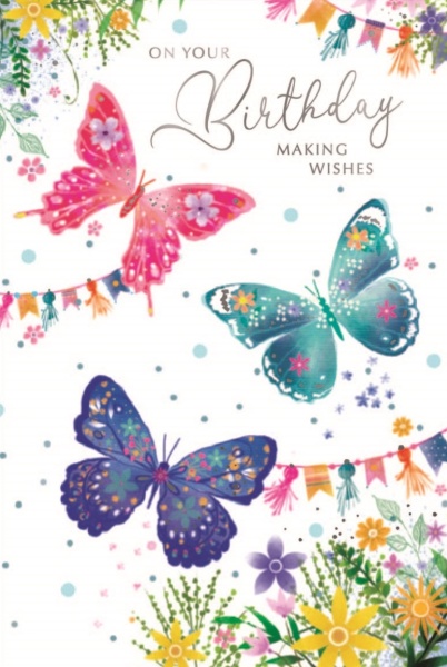 Flower Butterflies Birthday Card