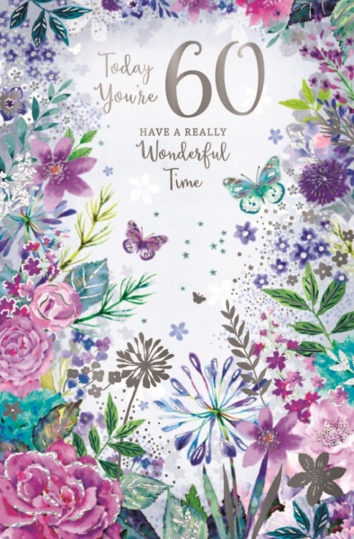 Purple Flowers 60th Birthday Card