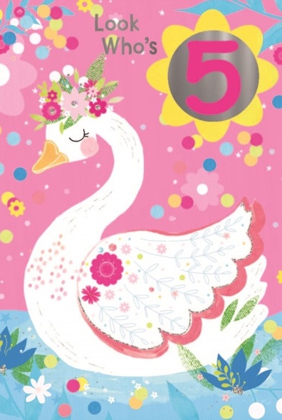 Swan 5th Birthday Card