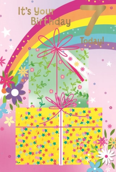 Rainbow Presents 7th Birthday Card