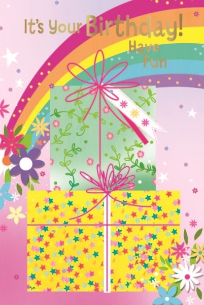 Rainbow Presents Birthday Card