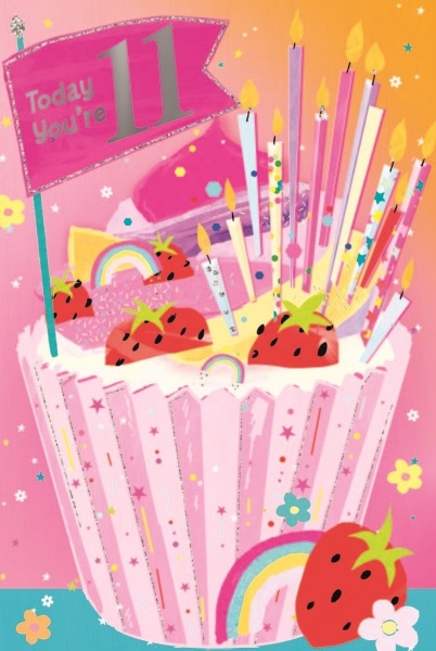 Strawberry Cupcake 11th Birthday Card