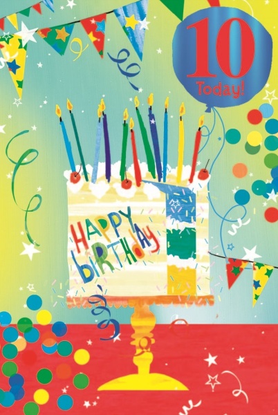 Happy Birthday Cake 10th Birthday Card