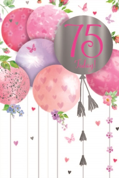 Floral Balloons 75th Birthday Card