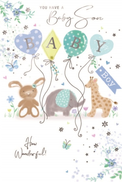 Baby Balloons New Baby Boy Card