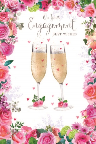 Pink Roses & Bubbly Engagement Card