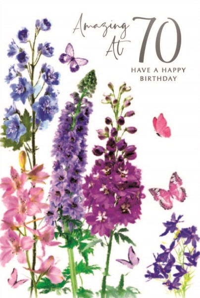 Purple Flowers 70th Birthday Card