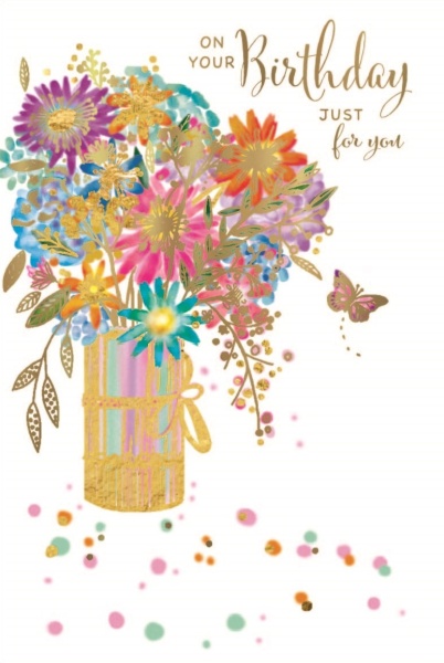 Golden Flowers Birthday Card