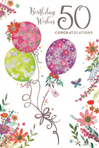 Shine Bright Balloons 50th Birthday Card