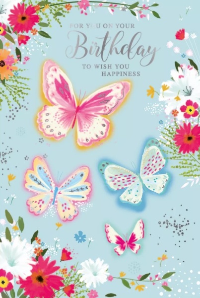 Blue & Pink Butterflies Birthday Card