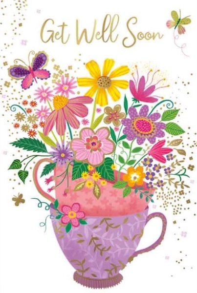 Teacup Flowers Get Well Card