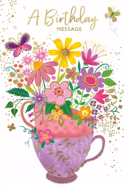 Teacup Flowers Birthday Card