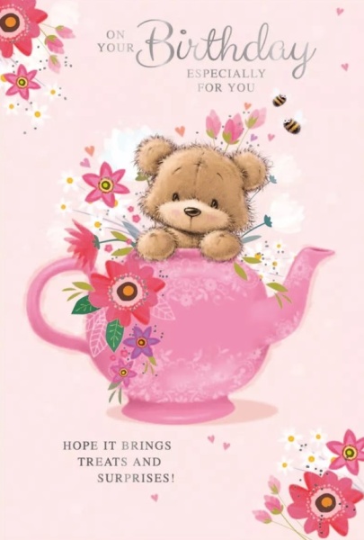 Teapot Teddy Birthday Card