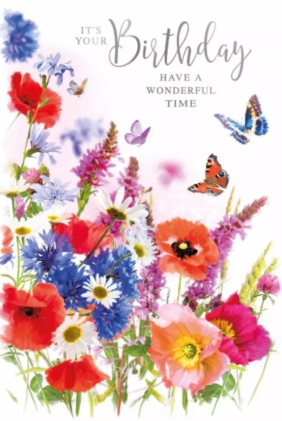 Butterflies & Poppies Birthday Card