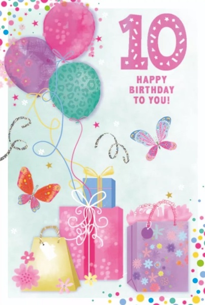 Butterflies & Presents 10th Birthday Card