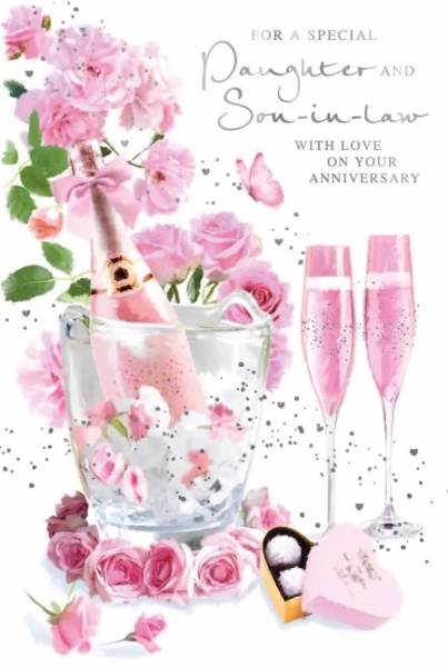 Pink Champagne Daughter & Son-In-Law Anniversary Card