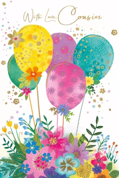 Balloons & Flowers Cousin Birthday Card