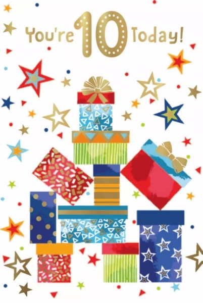 Presents & Stars 10th Birthday Card