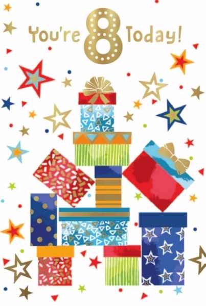 Presents & Stars 8th Birthday Card