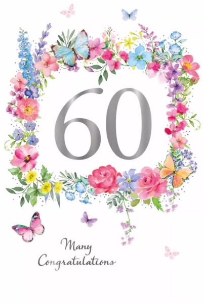 Floral Square 60th Birthday Card