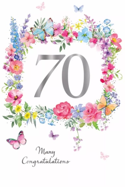Floral Square 70th Birthday Card