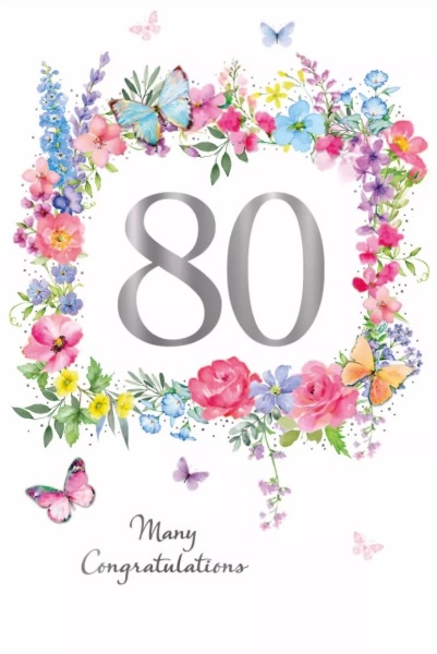 Floral Square 80th Birthday Card