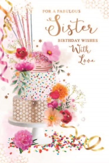 Floral Cake Sister Birthday Card