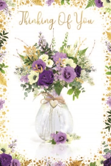 Ferns & Purple Flowers Thinking Of You Card