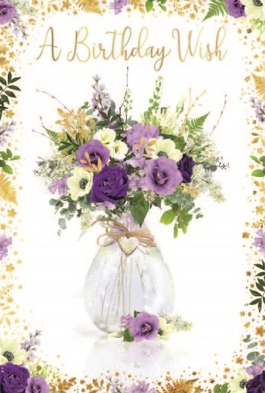 Ferns & Purple Flowers Birthday Card