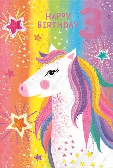 Rainbow & Stars Pony 3rd Birthday Card